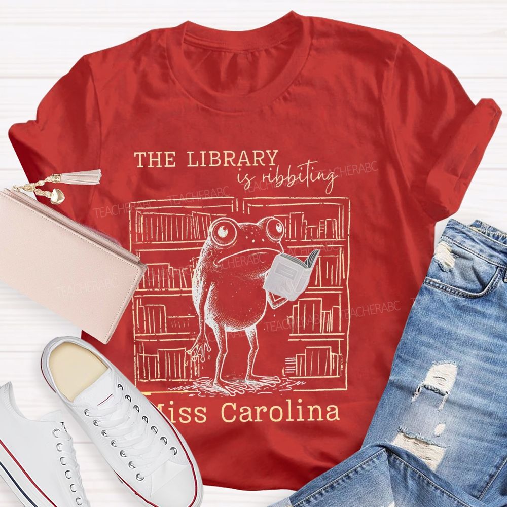 Personalized Name The Library  Is Ribbiting  Teacher T-shirt