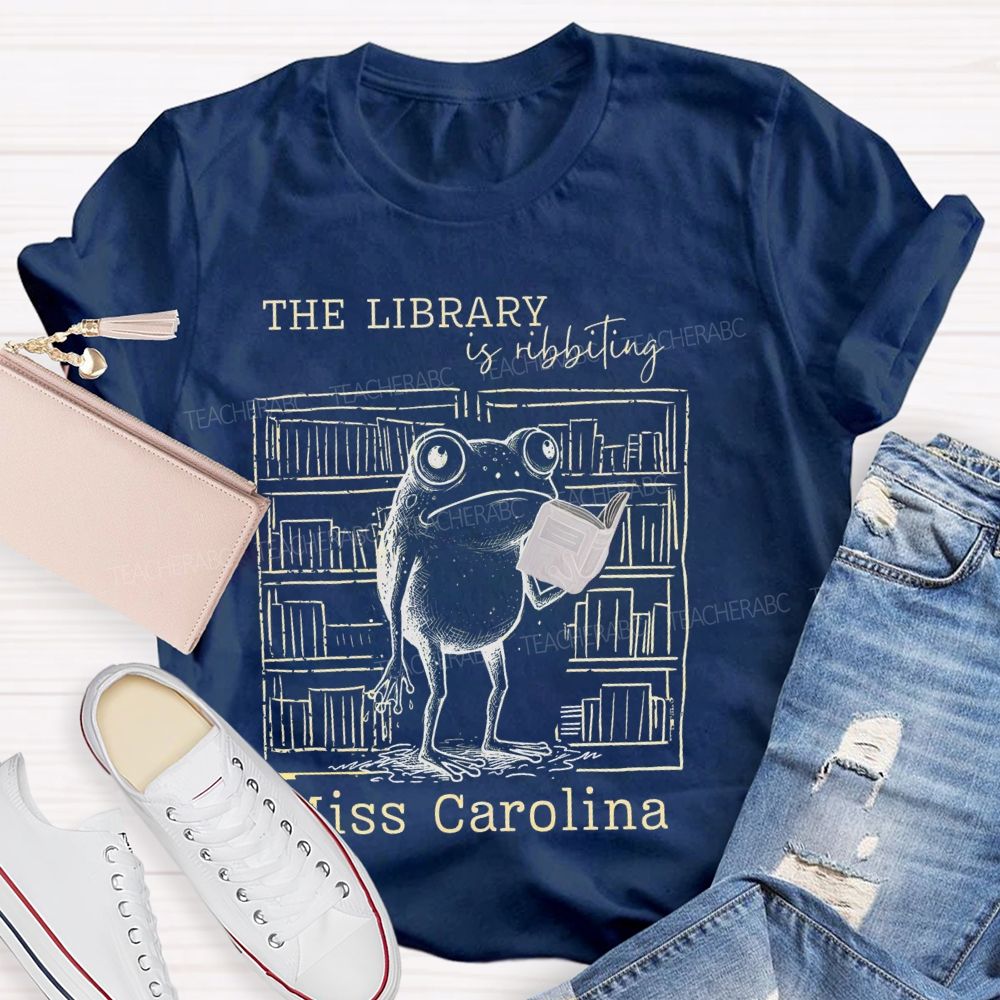 Personalized Name The Library  Is Ribbiting  Teacher T-shirt