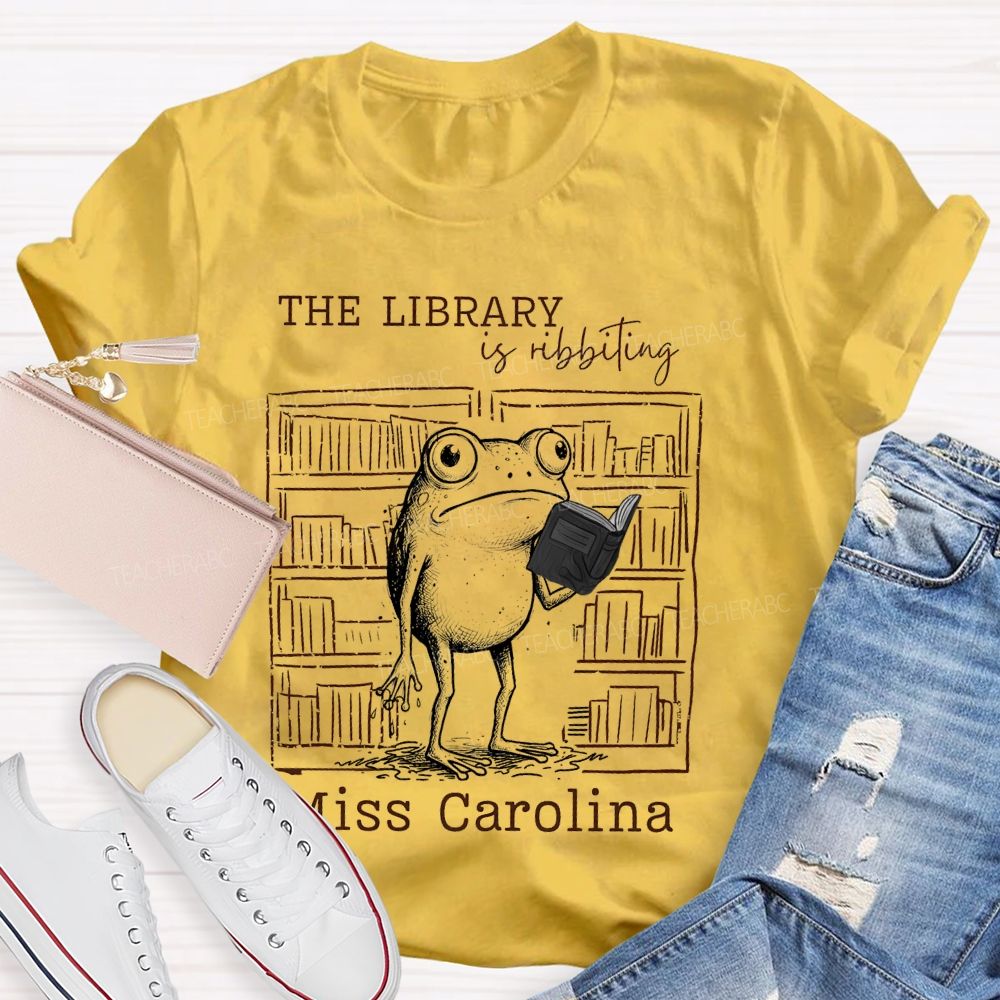 Personalized Name The Library  Is Ribbiting  Teacher T-shirt
