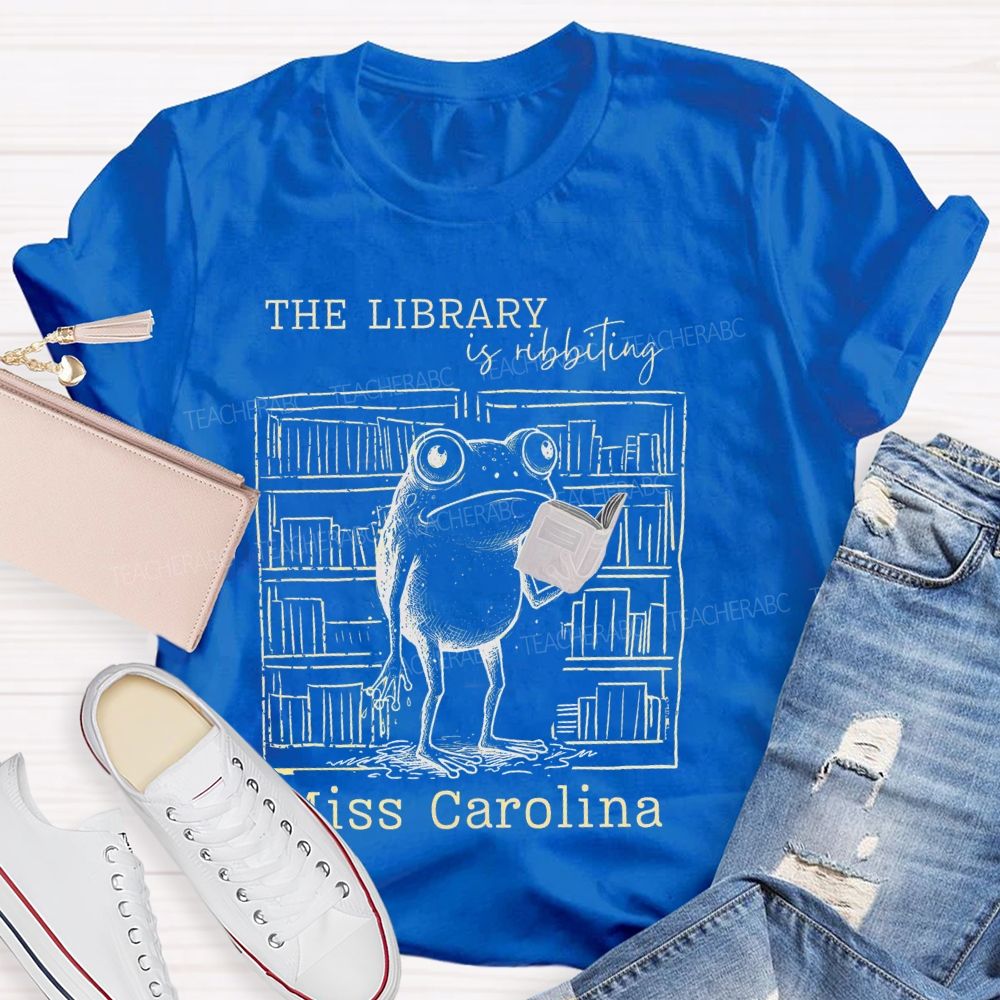 Personalized Name The Library  Is Ribbiting  Teacher T-shirt