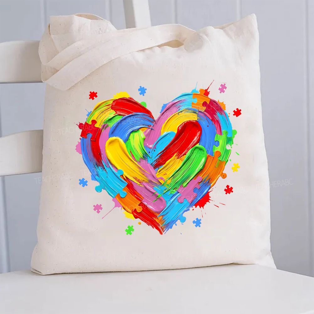Colorful Heart Paint Puzzle  Canvas Tote Bag
