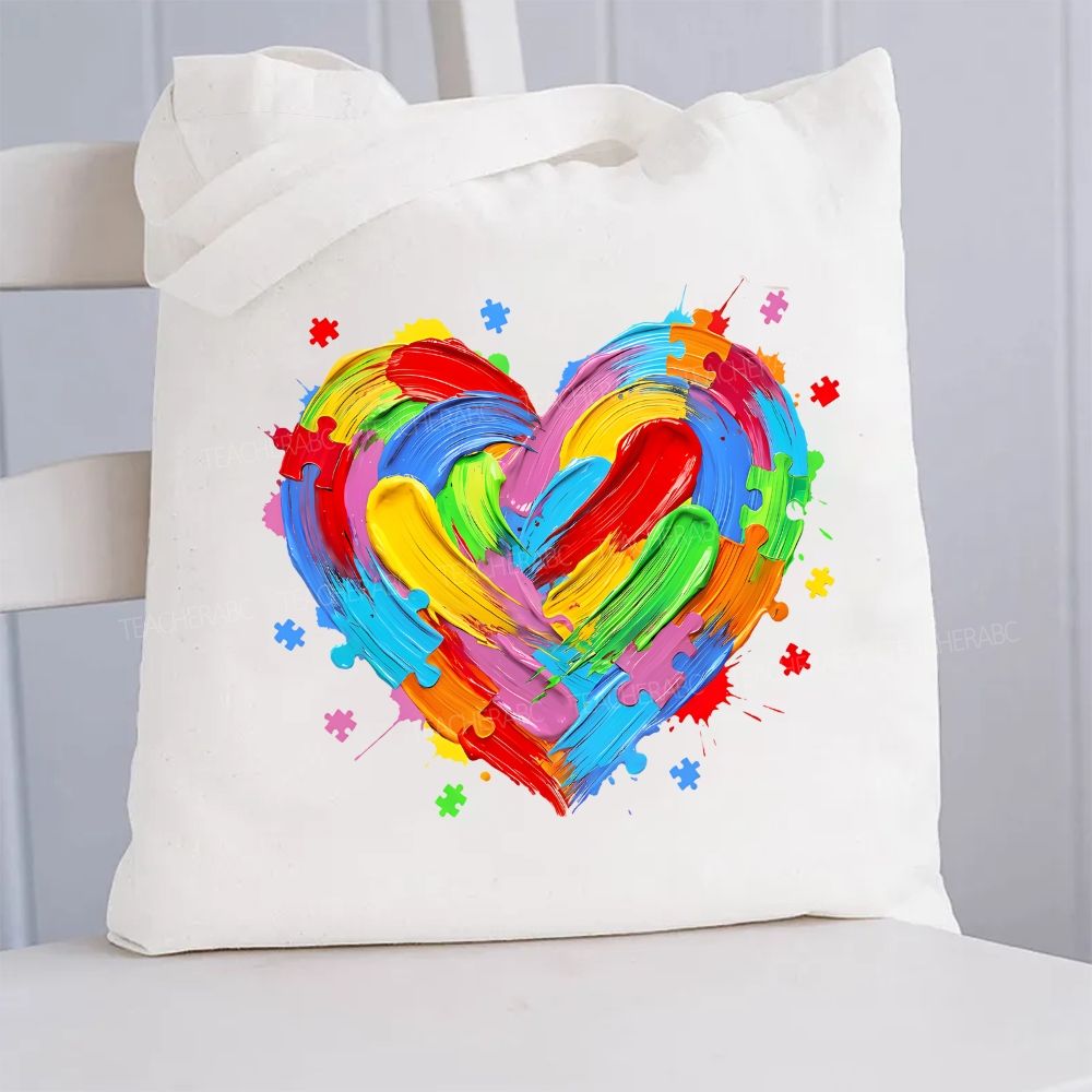 Colorful Heart Paint Puzzle  Canvas Tote Bag