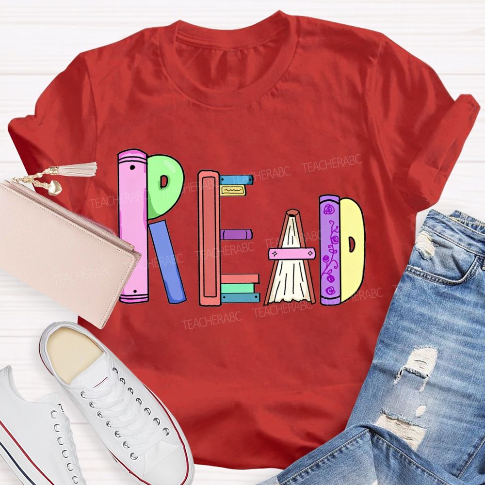 Read Colorful Bookshelf Font T-shirt