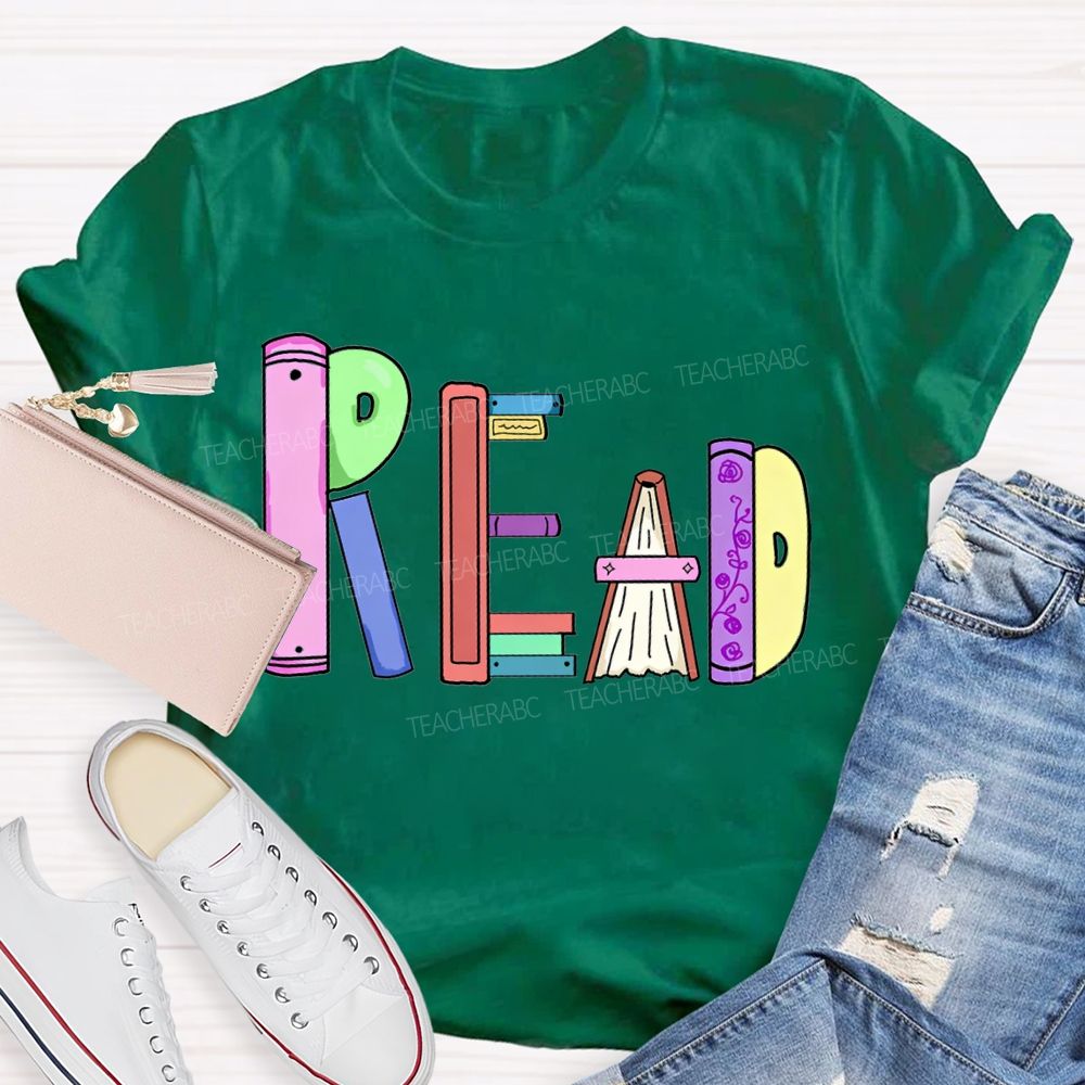 Read Colorful Bookshelf Font T-shirt