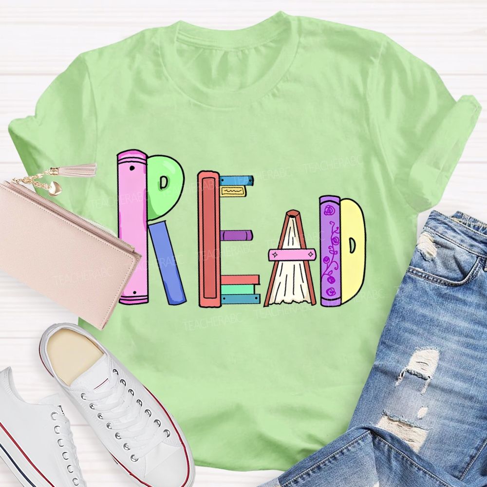 Read Colorful Bookshelf Font T-shirt