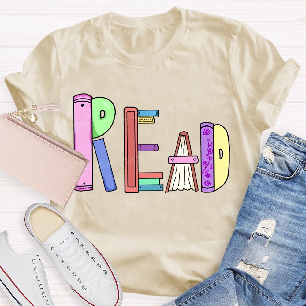 Read Colorful Bookshelf Font T-shirt