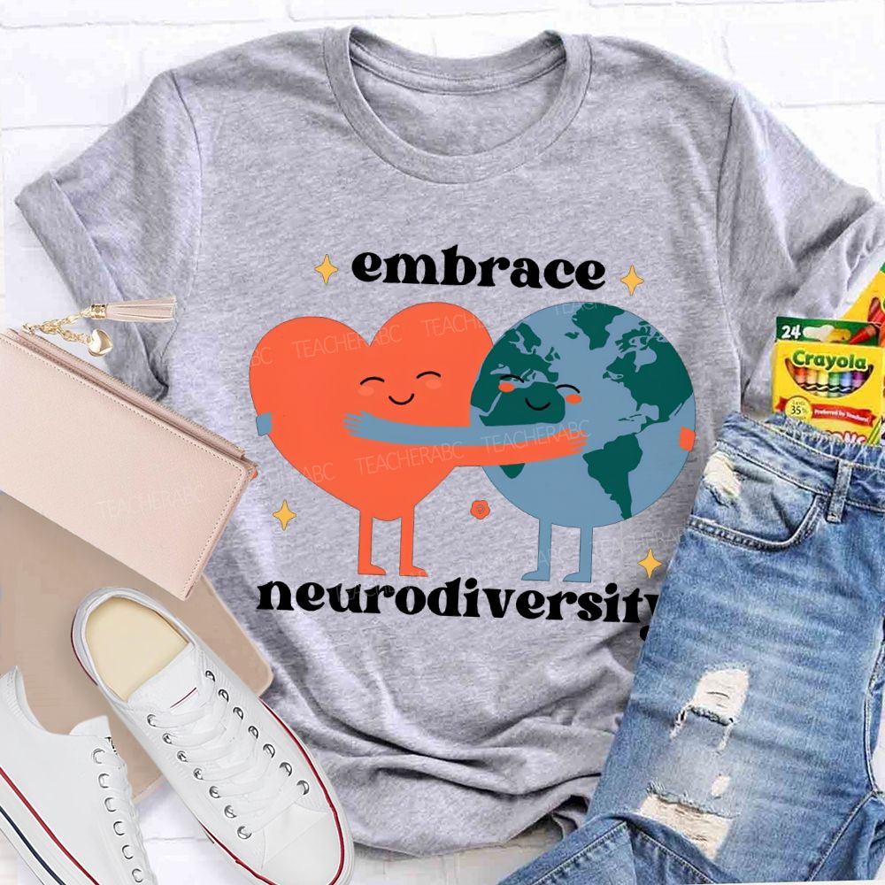 Embrace Neurodiversity Peach Heart Embraces Earth T-shirt