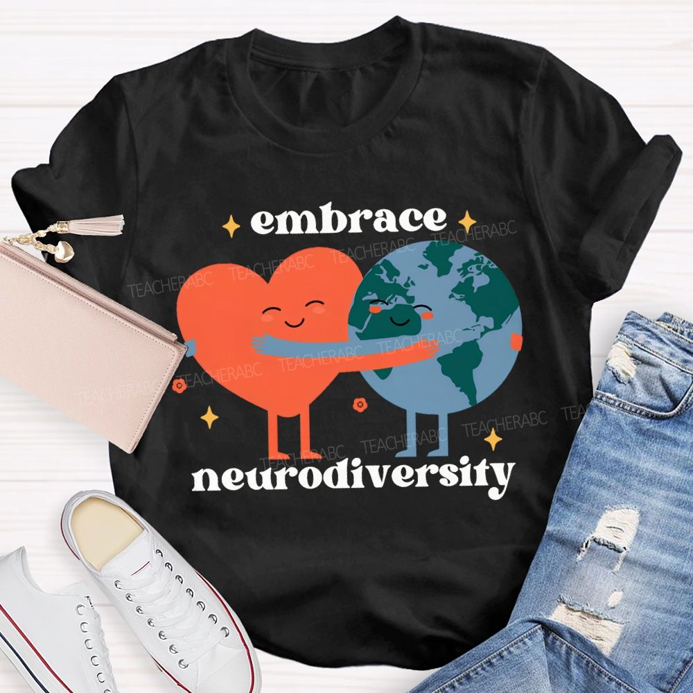 Embrace Neurodiversity Peach Heart Embraces Earth T-shirt