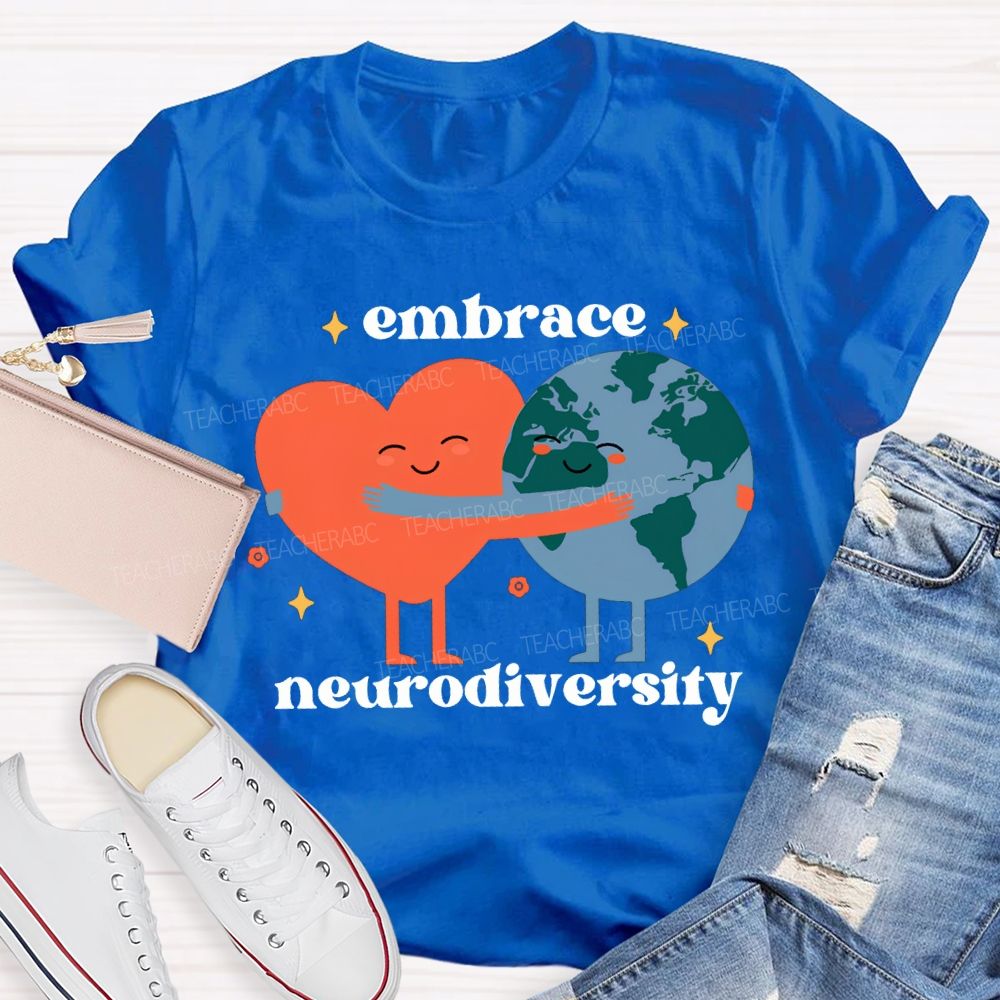 Embrace Neurodiversity Peach Heart Embraces Earth T-shirt