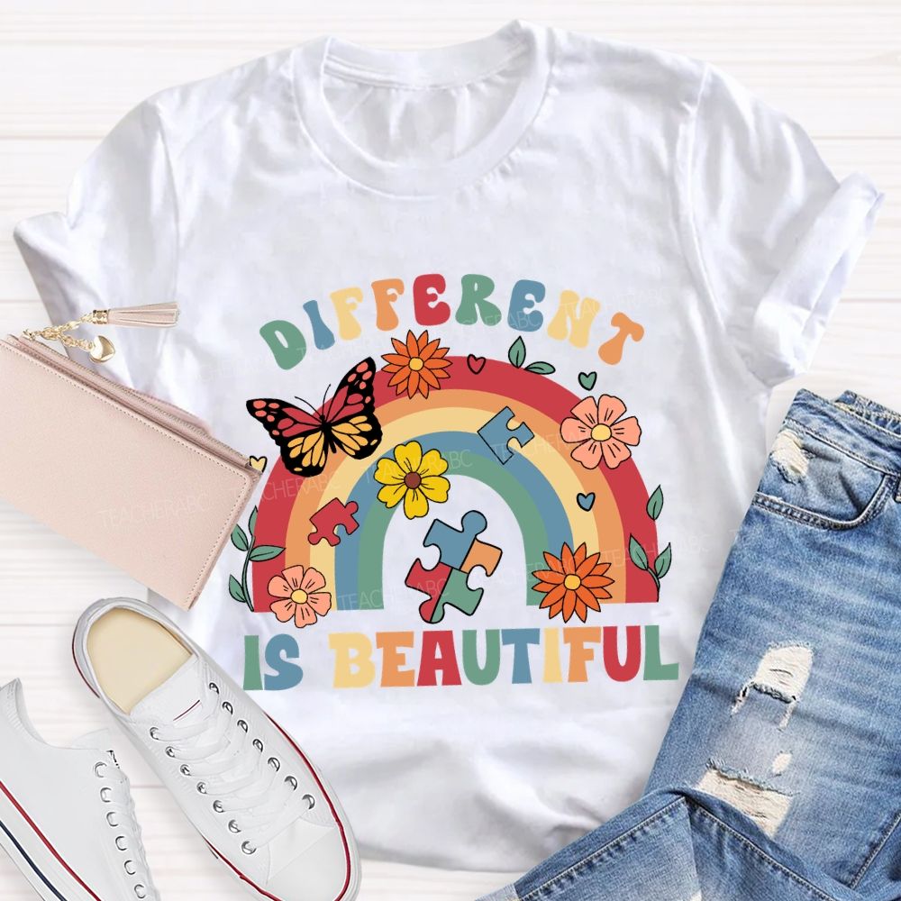 Different Is Beautiful Rainbow Butterfly Teacher T-shirt