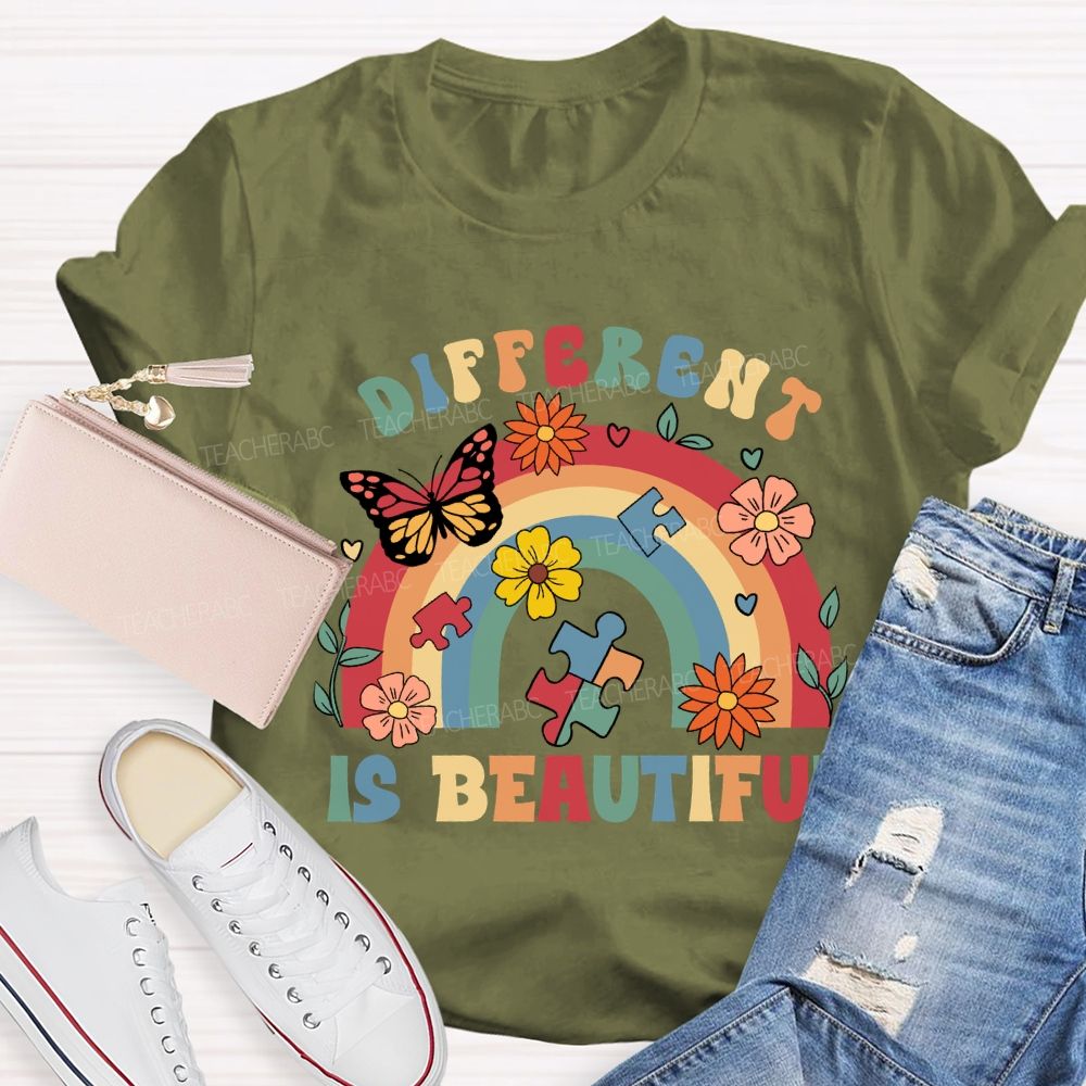 Different Is Beautiful Rainbow Butterfly Teacher T-shirt