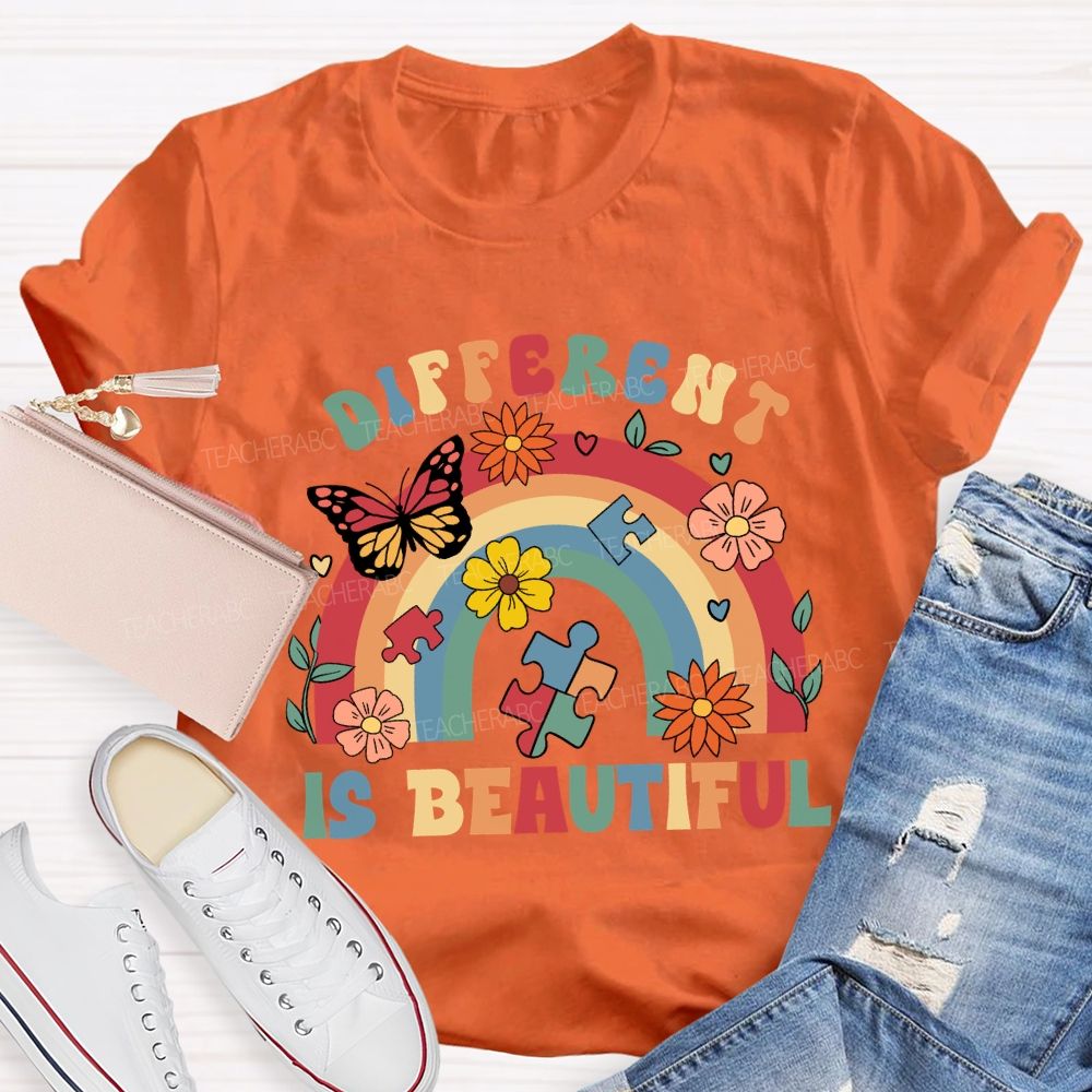 Different Is Beautiful Rainbow Butterfly Teacher T-shirt