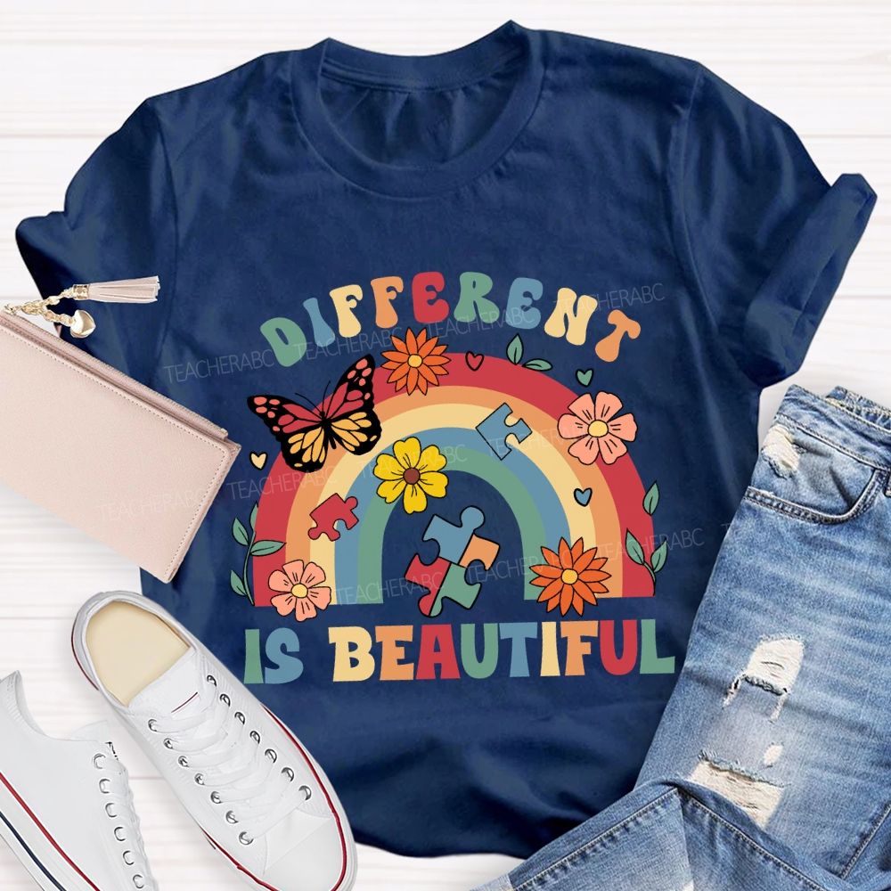 Different Is Beautiful Rainbow Butterfly Teacher T-shirt
