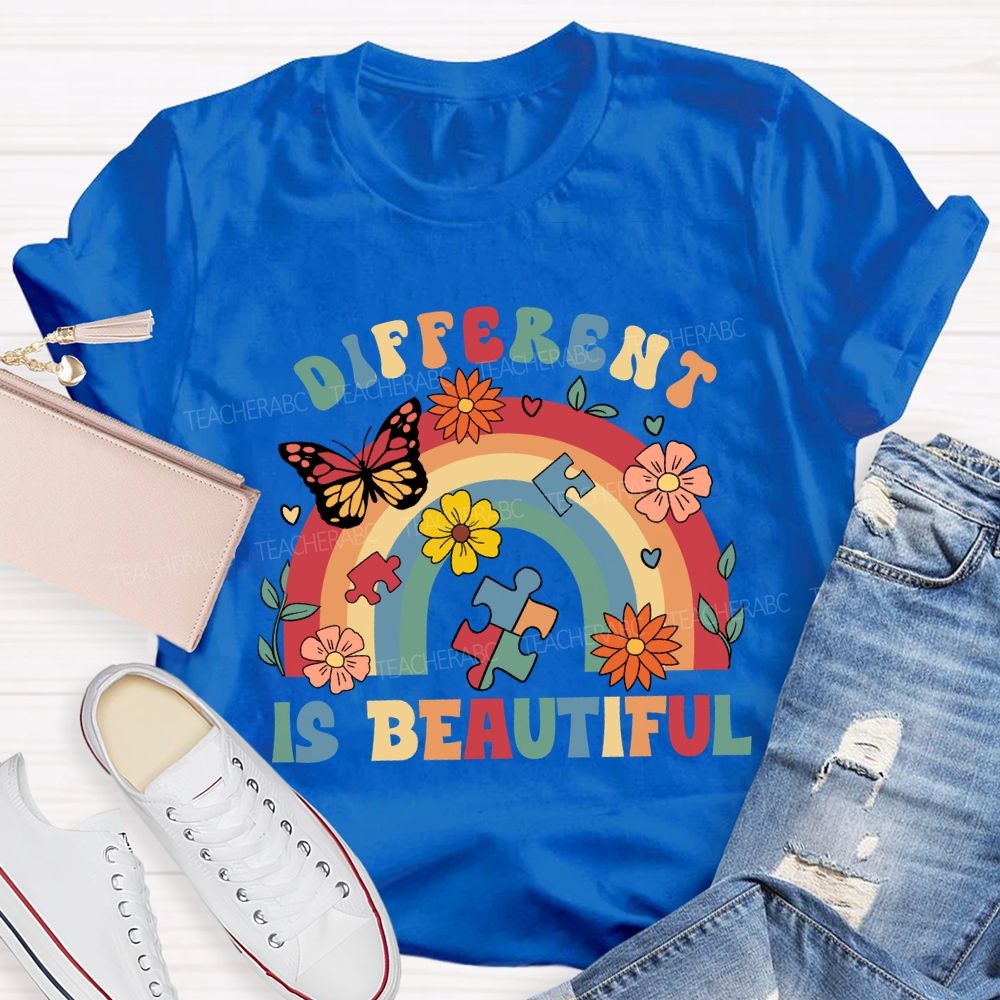 Different Is Beautiful Rainbow Butterfly Teacher T-shirt