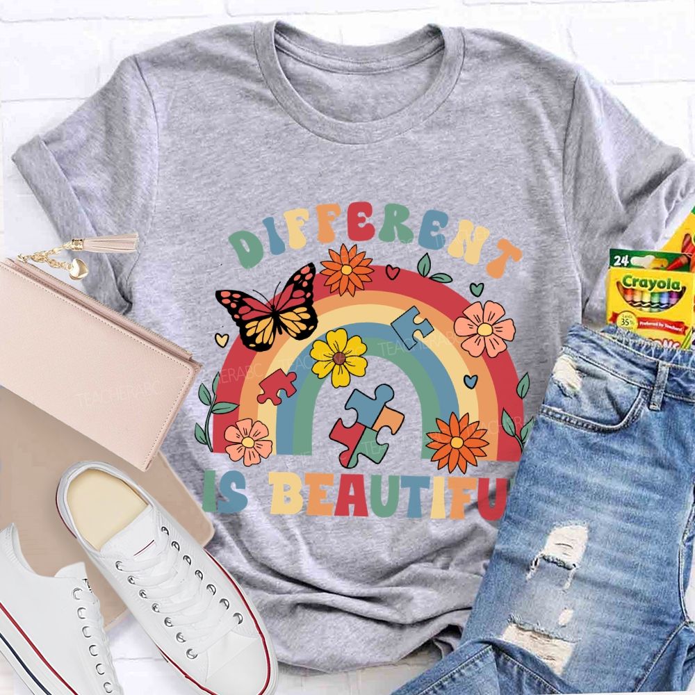 Different Is Beautiful Rainbow Butterfly Teacher T-shirt