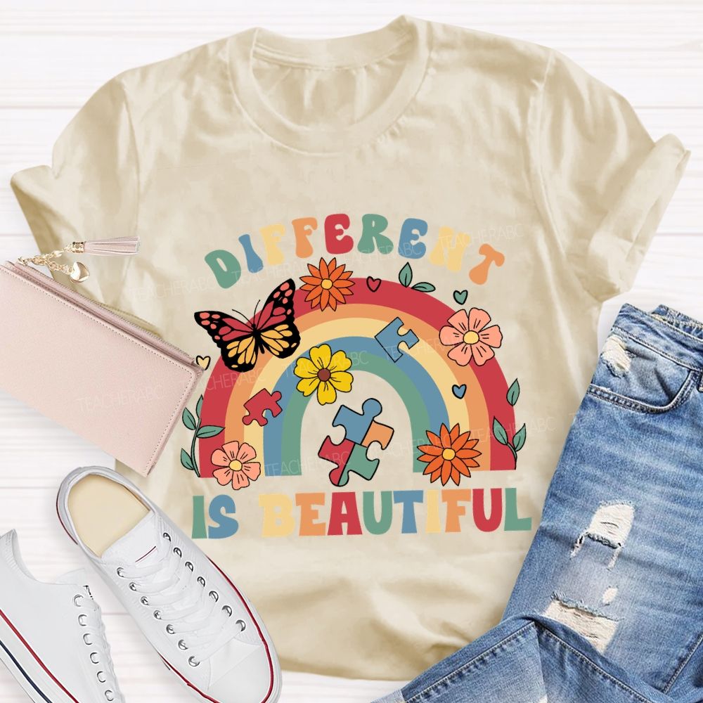 Different Is Beautiful Rainbow Butterfly Teacher T-shirt