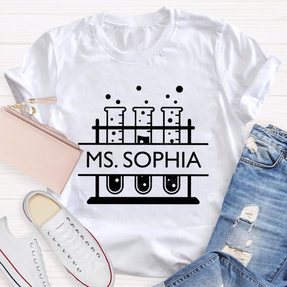 Personalized Name Science Reagent Bottle Teacher T-Shirt