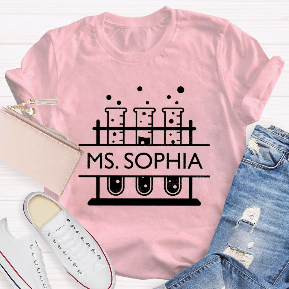 Personalized Name Science Reagent Bottle Teacher T-Shirt