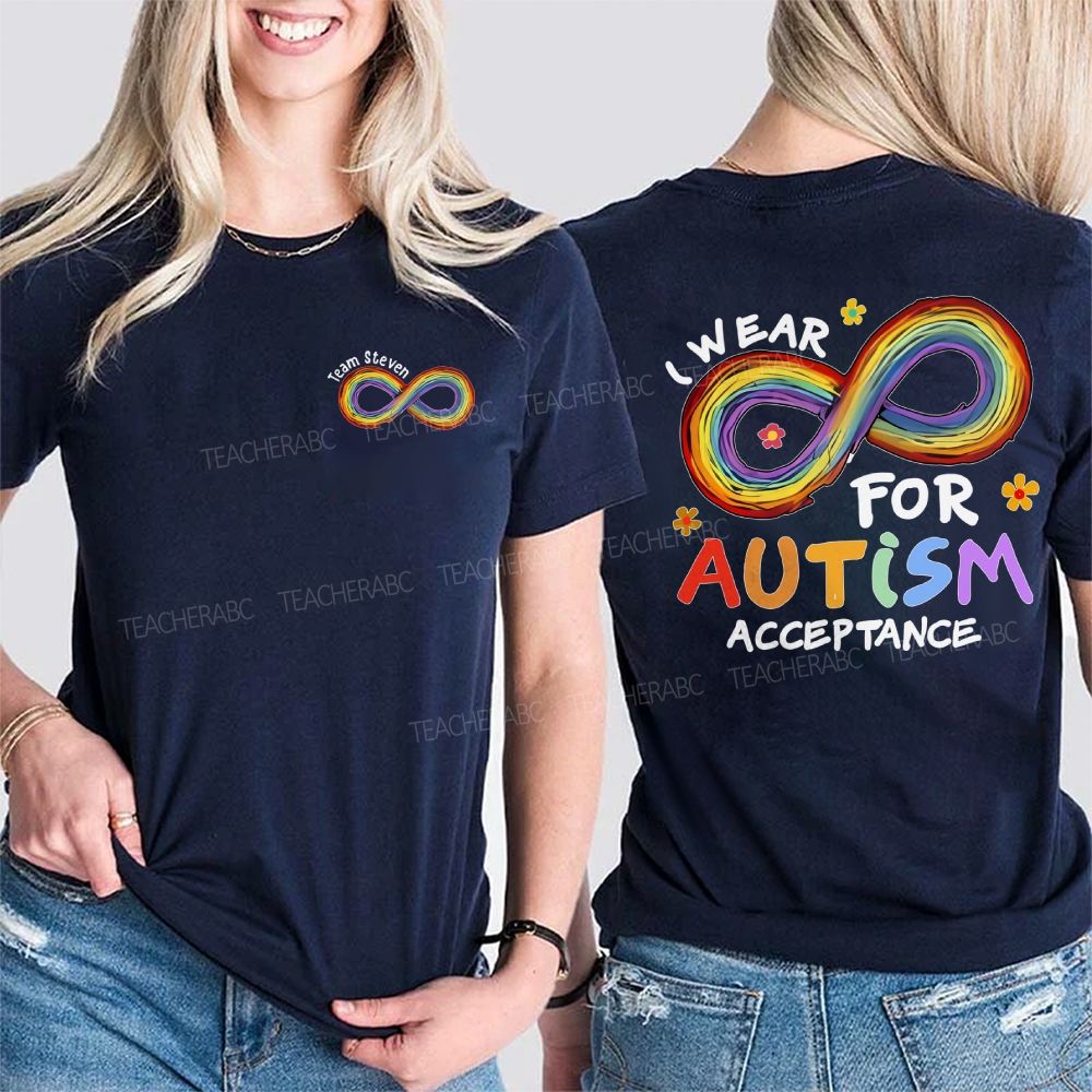 Personalized Team Name I Wear For Autism Acceptance  Double Printed T-shirt