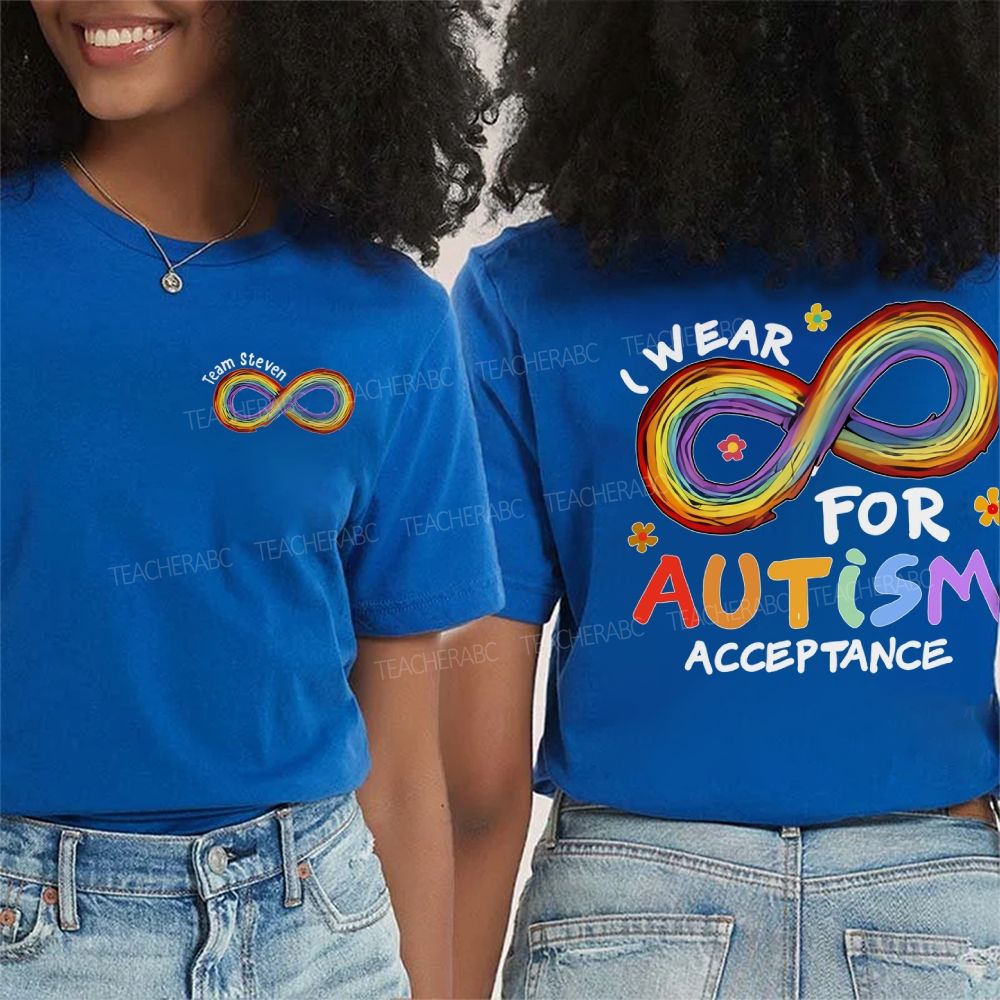 Personalized Team Name I Wear For Autism Acceptance  Double Printed T-shirt