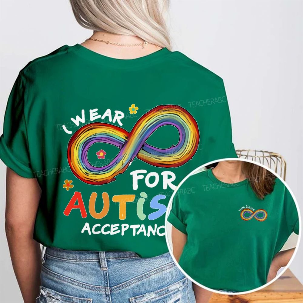 Personalized Team Name I Wear For Autism Acceptance  Double Printed T-shirt