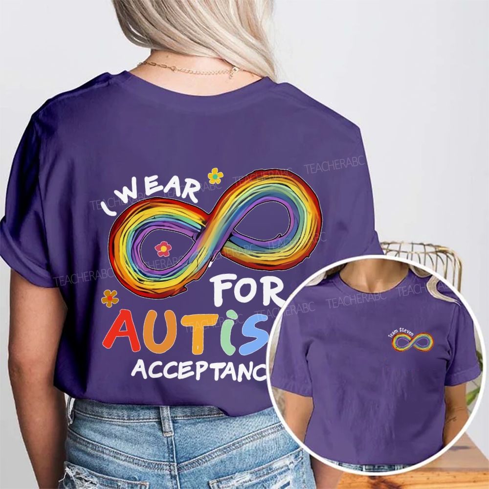 Personalized Team Name I Wear For Autism Acceptance  Double Printed T-shirt