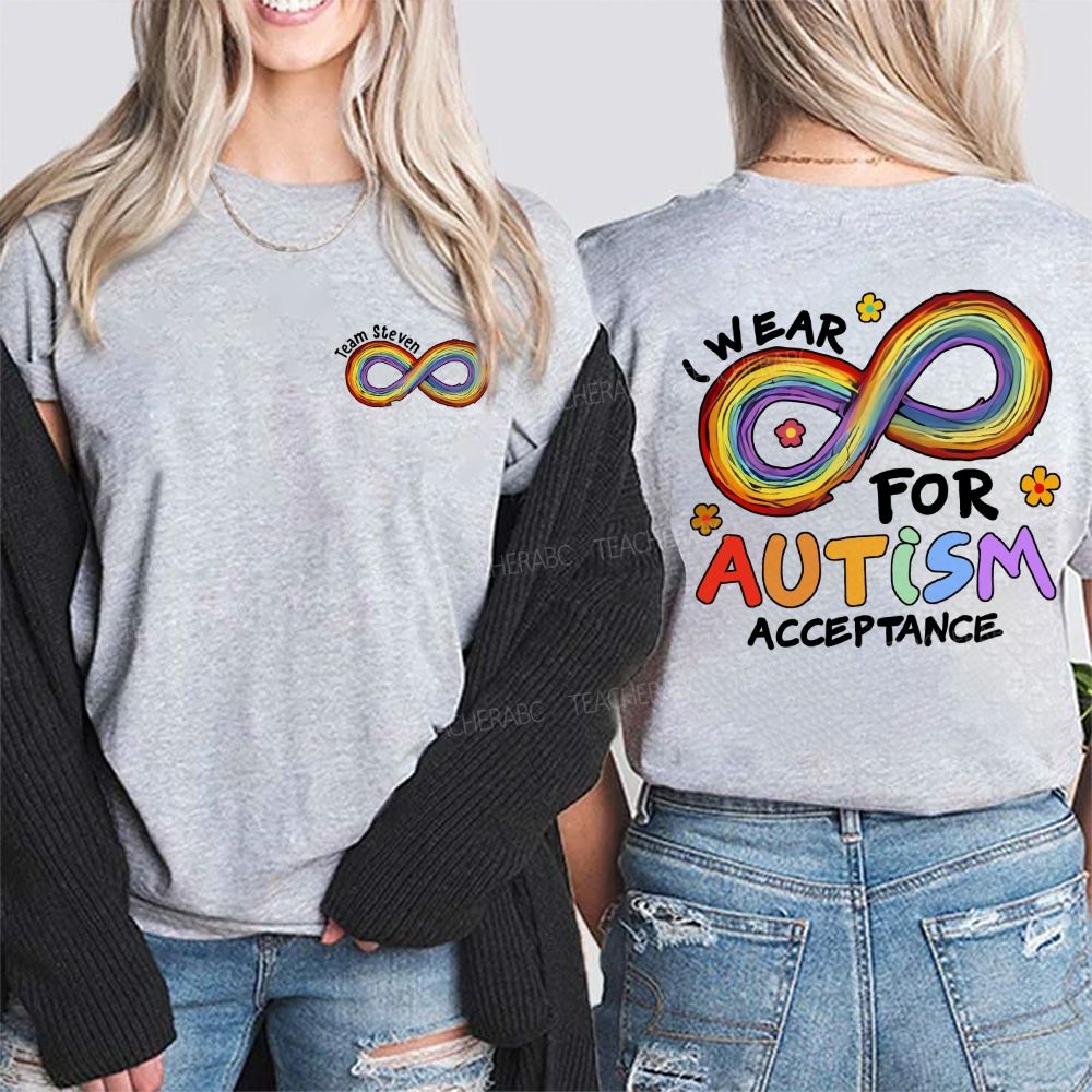 Personalized Team Name I Wear For Autism Acceptance  Double Printed T-shirt