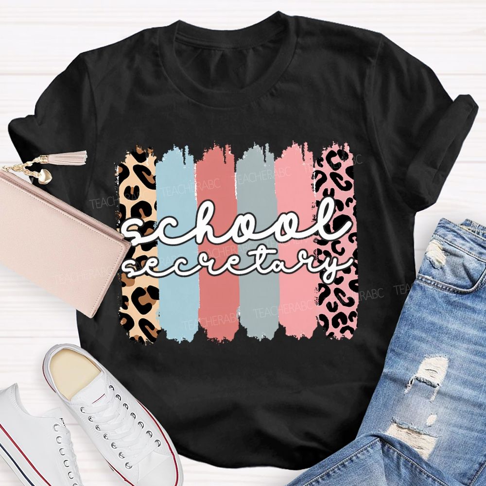 School Secretary Leopard Print Color Print T-shirt