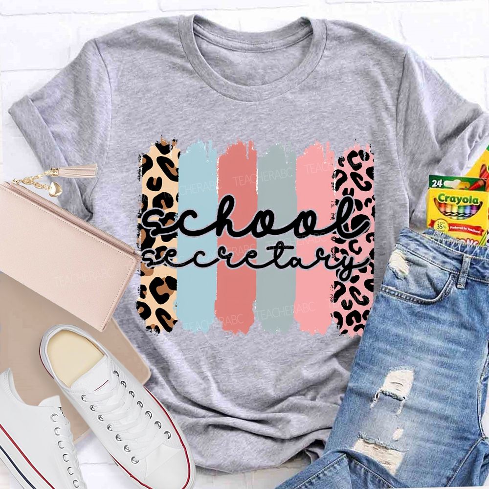 School Secretary Leopard Print Color Print T-shirt