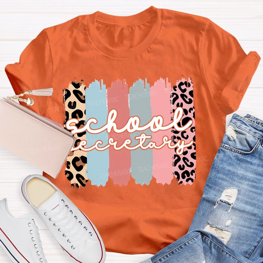 School Secretary Leopard Print Color Print T-shirt