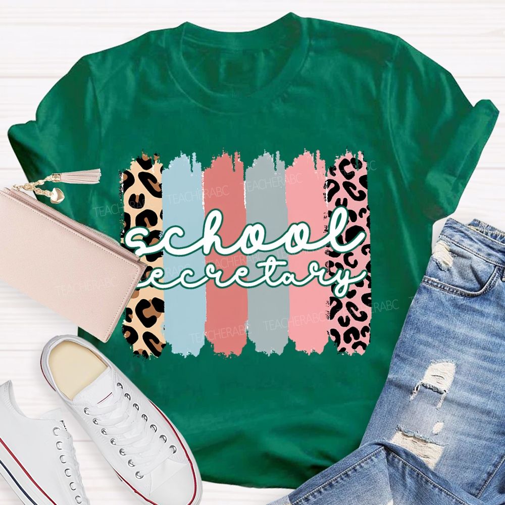 School Secretary Leopard Print Color Print T-shirt