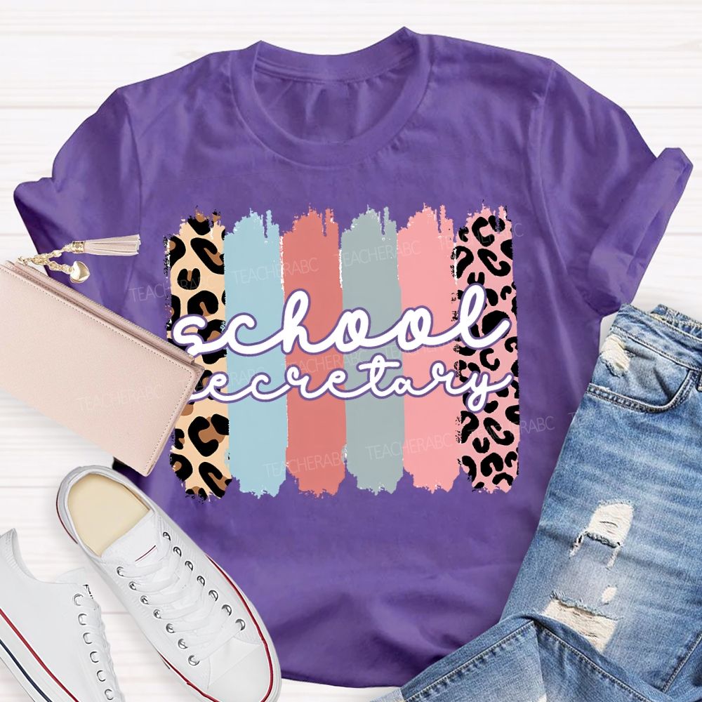 School Secretary Leopard Print Color Print T-shirt