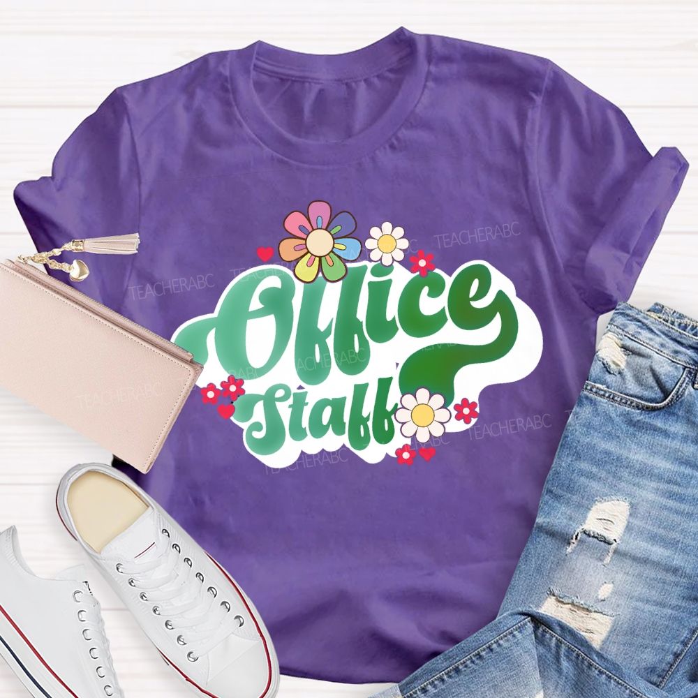 Office Staff Small Flowers And Gradient Font T-shirt