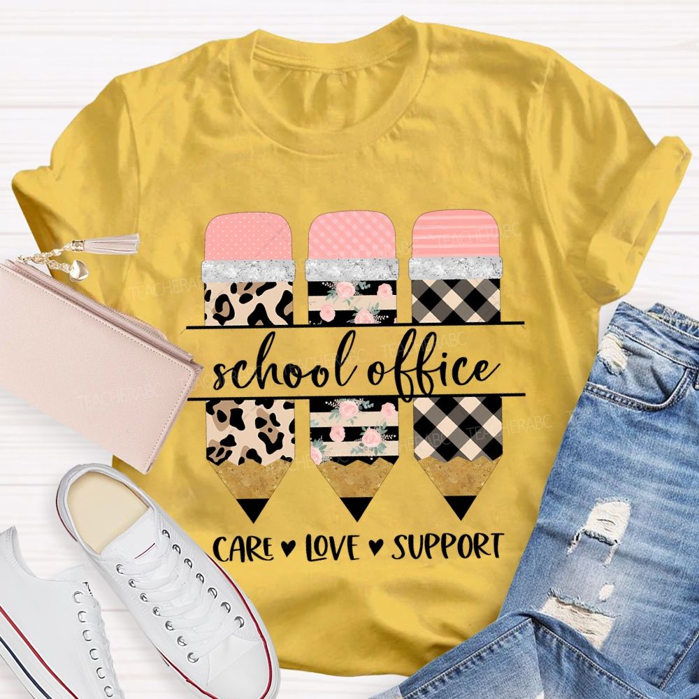 School Office Care Love Support Leopard Print Pencil T-shirt