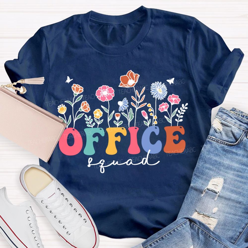 Office Sqaud Small Flowers And Colorful Fonts T-shirt