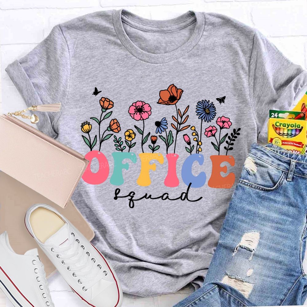 Office Sqaud Small Flowers And Colorful Fonts T-shirt