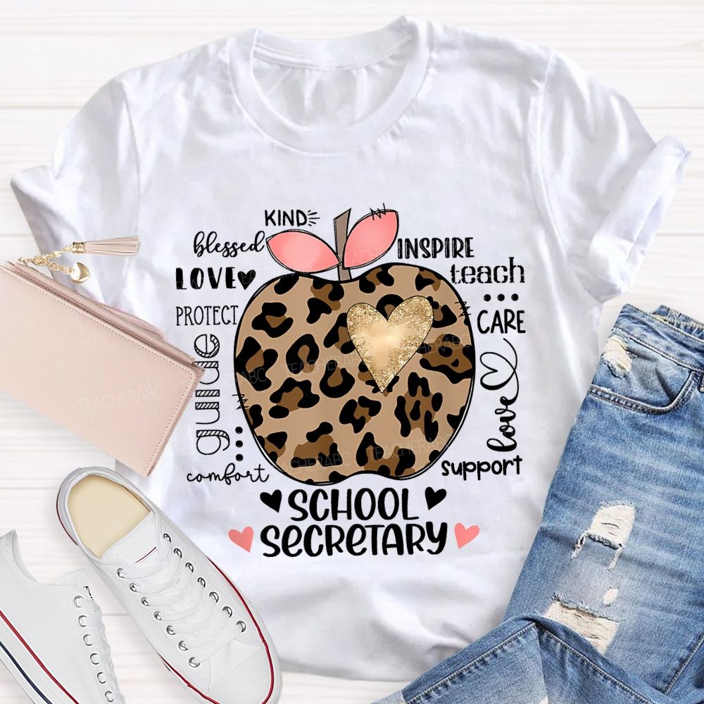 School Secretary Kind Love Inspire Teach Support T-shirt
