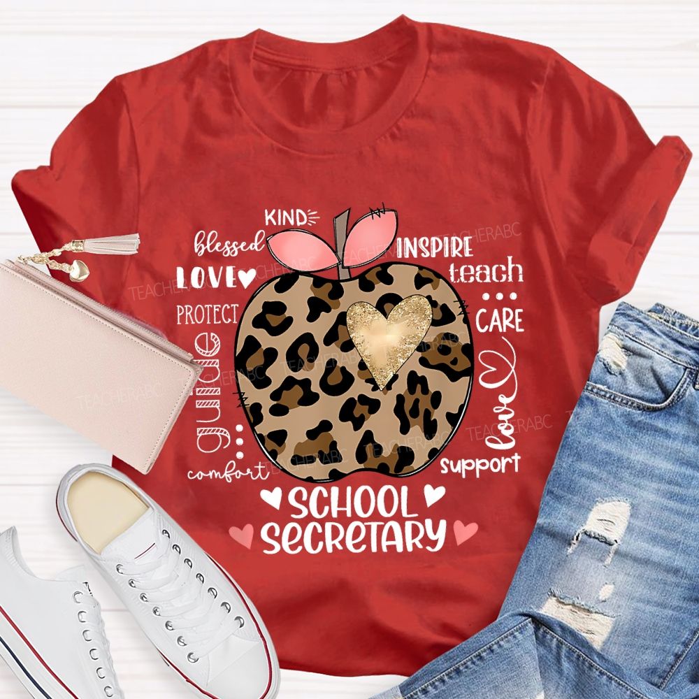 School Secretary Kind Love Inspire Teach Support T-shirt