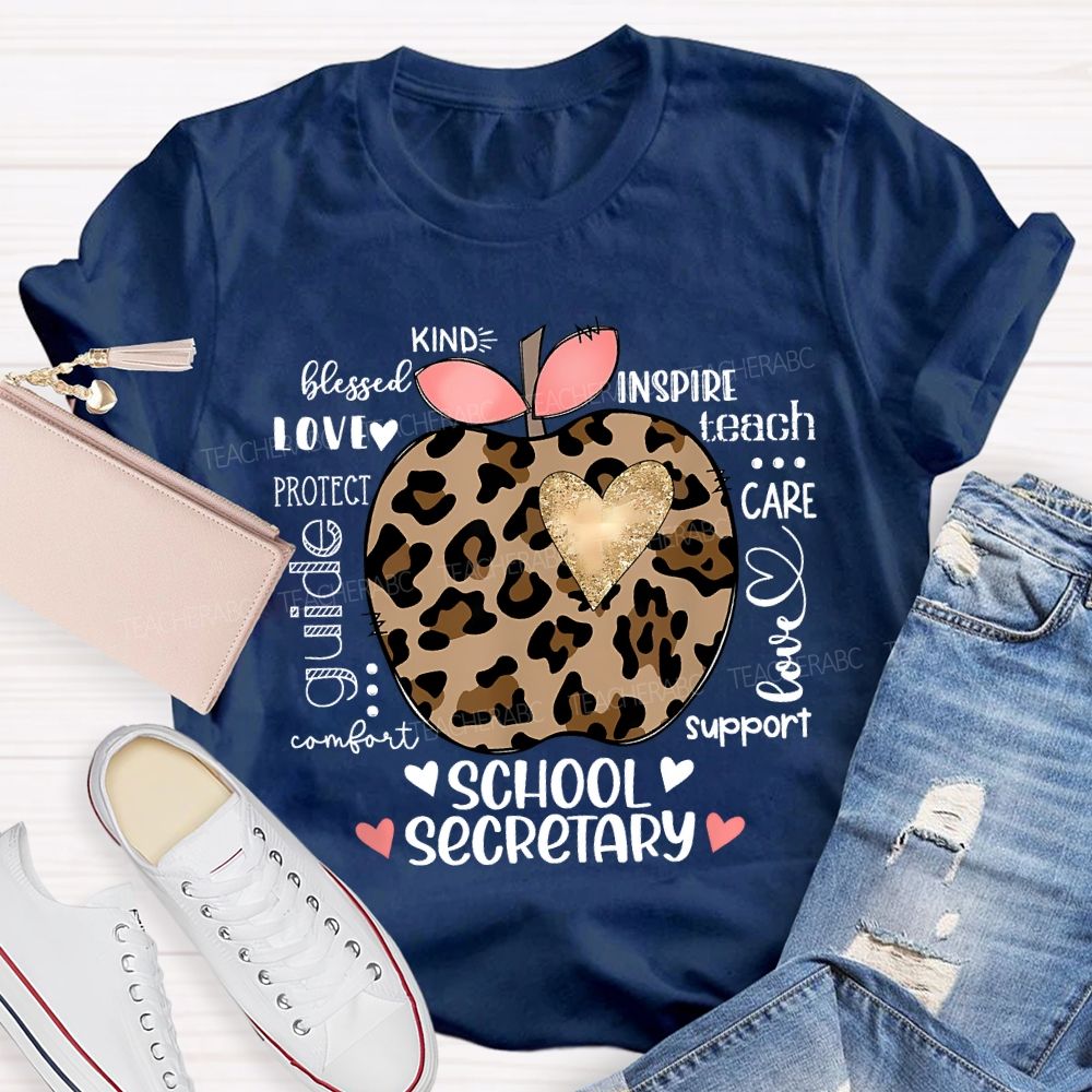 School Secretary Kind Love Inspire Teach Support T-shirt