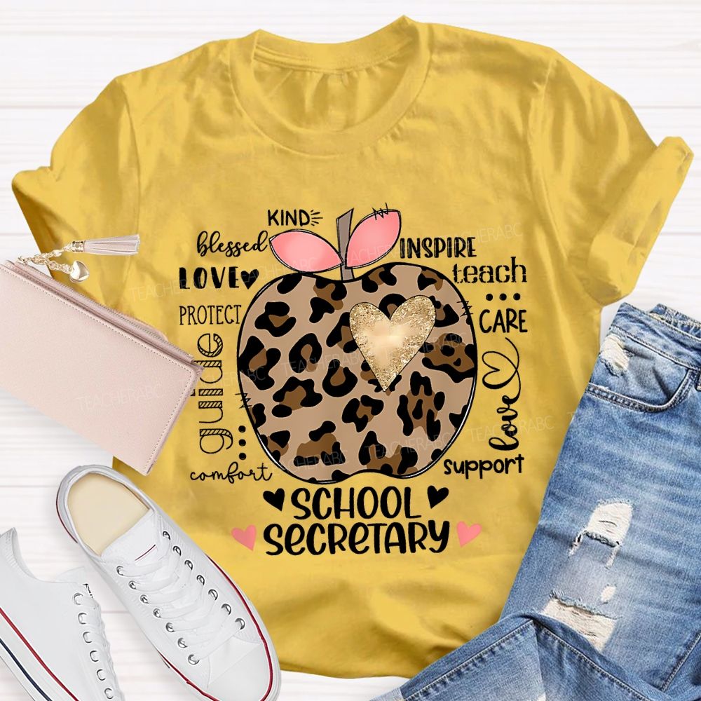 School Secretary Kind Love Inspire Teach Support T-shirt