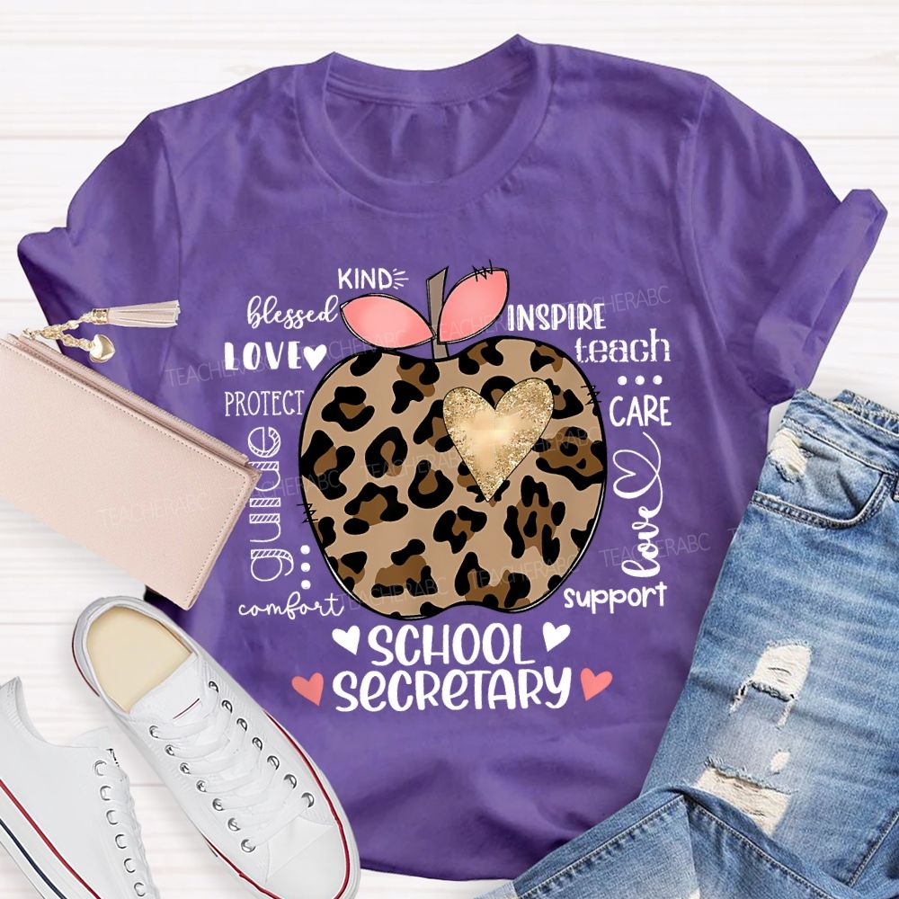 School Secretary Kind Love Inspire Teach Support T-shirt