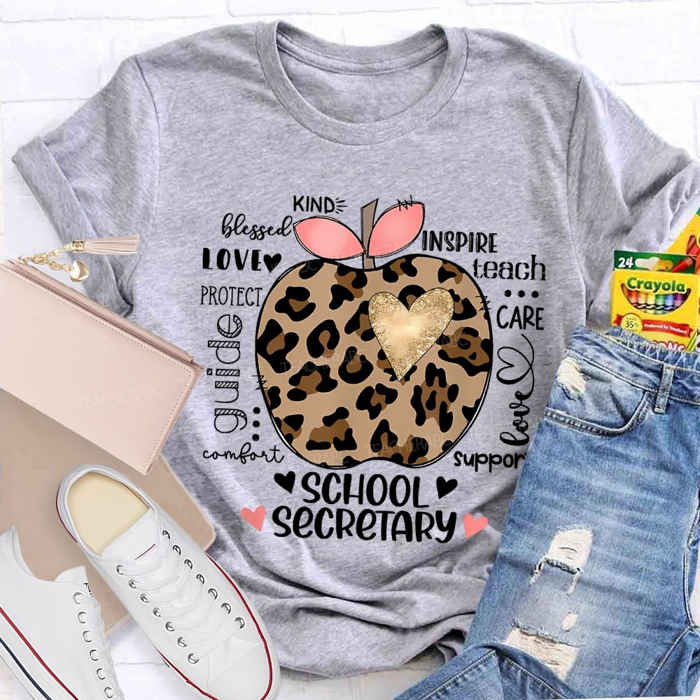 School Secretary Kind Love Inspire Teach Support T-shirt