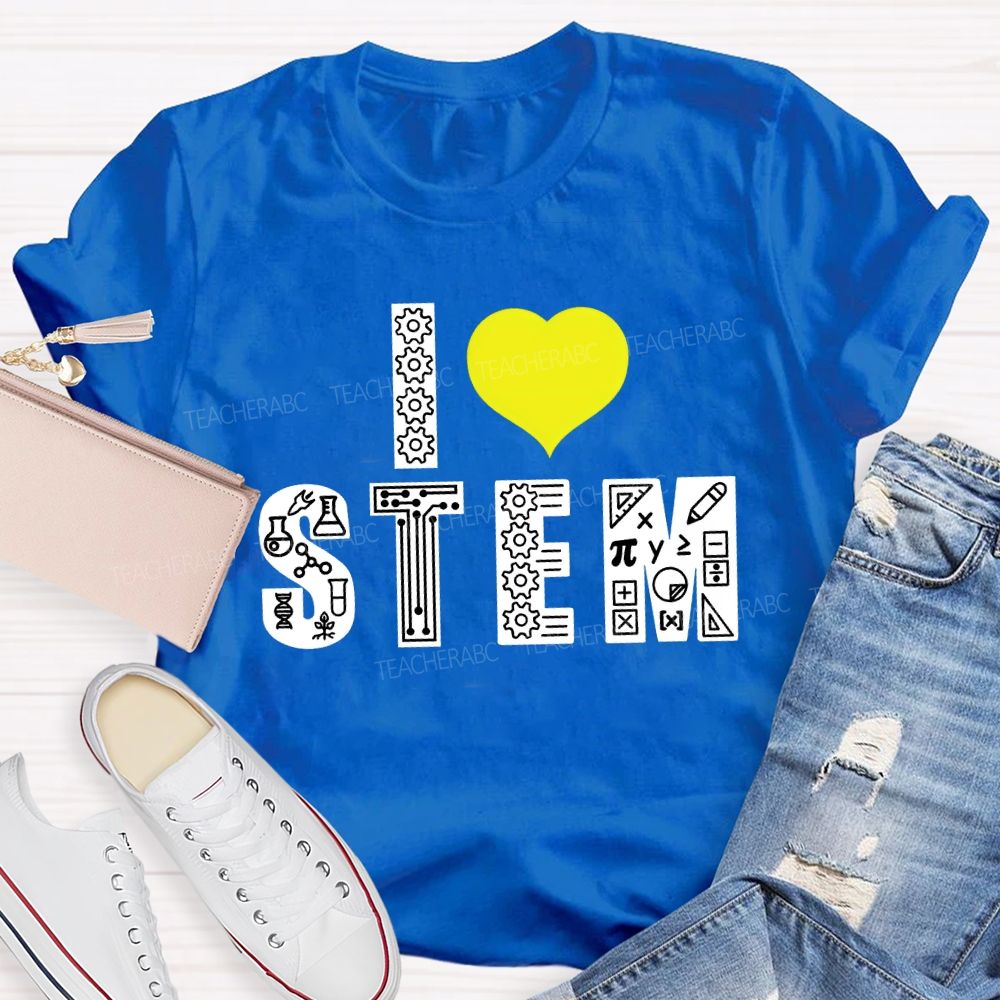 I Love Stem And Heart Teacher T-shirt