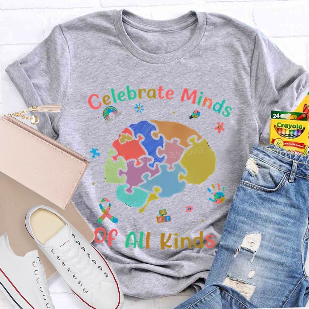 Celebrate Minds Of All Kinds  Brain Graphics Teacher T-shirt