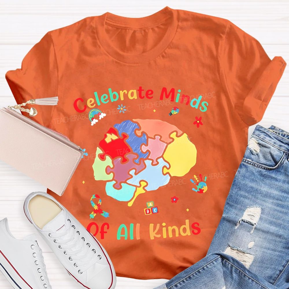 Celebrate Minds Of All Kinds  Brain Graphics Teacher T-shirt