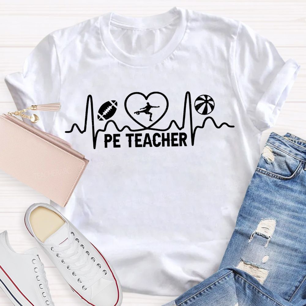Pe Teacher Hearts And Curves Teacher T-shirt