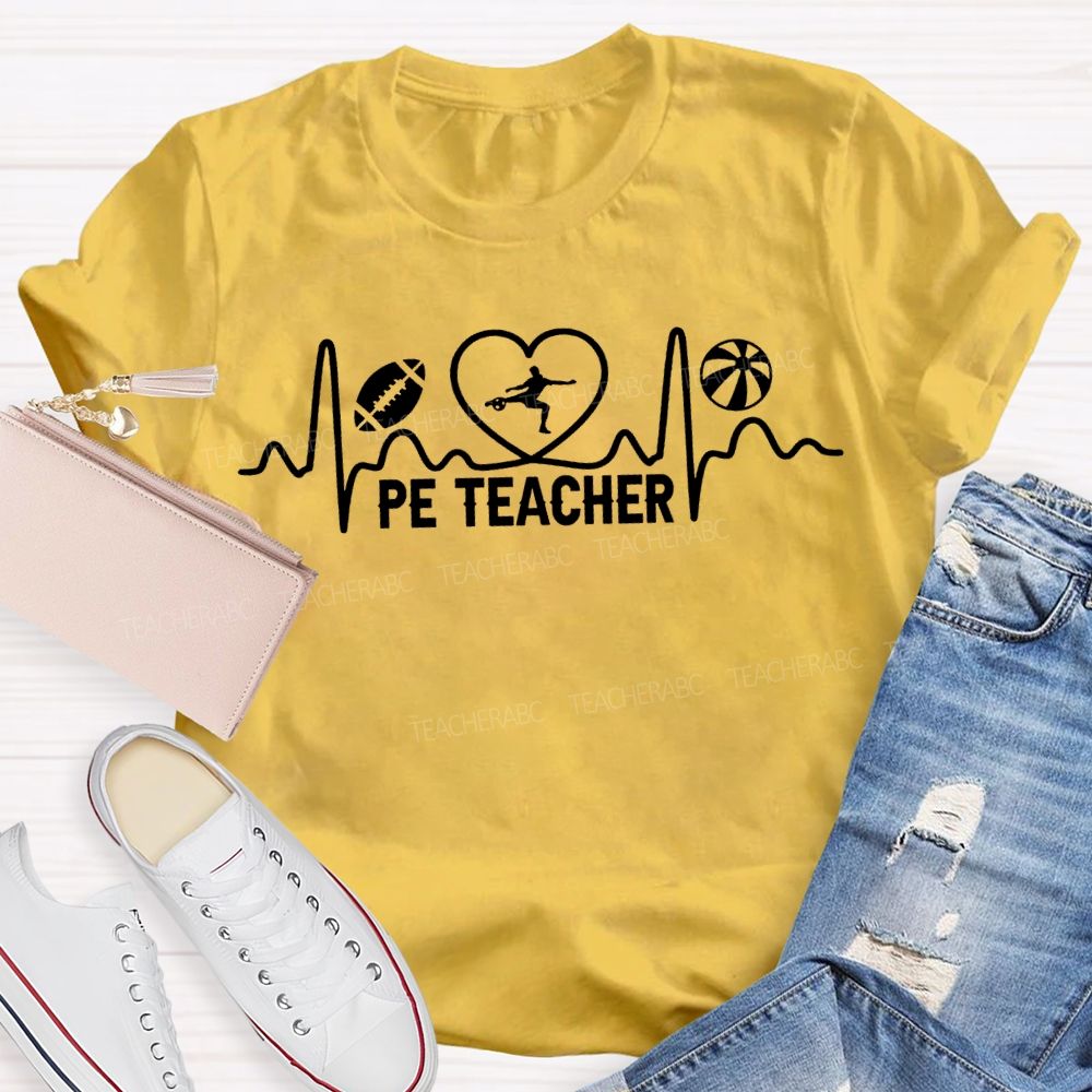 Pe Teacher Hearts And Curves Teacher T-shirt