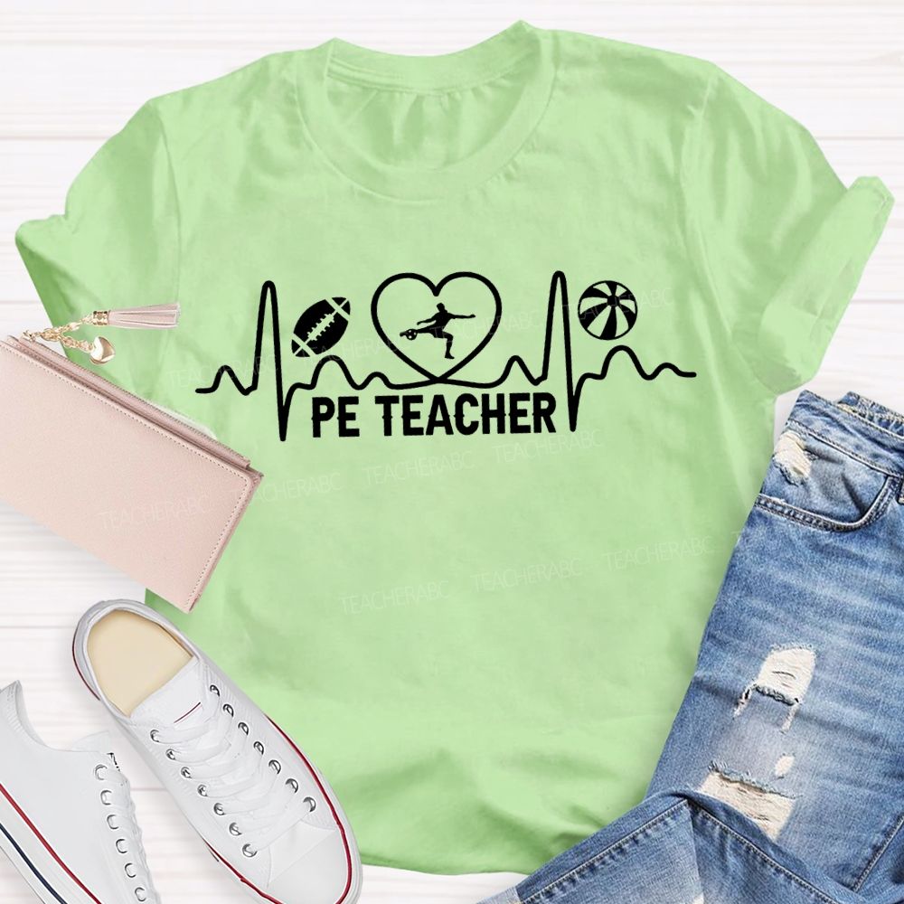 Pe Teacher Hearts And Curves Teacher T-shirt