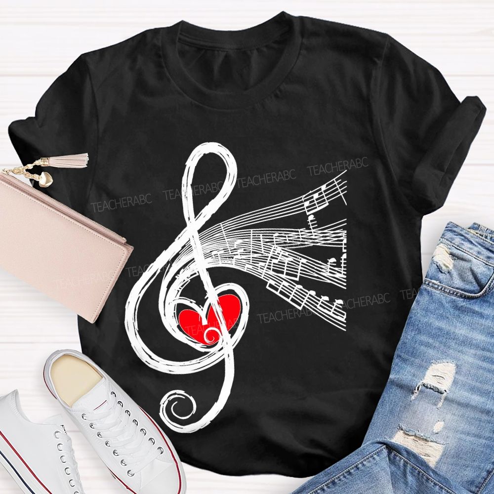 Musical Notes Heart Graphic  Teacher T-shirt