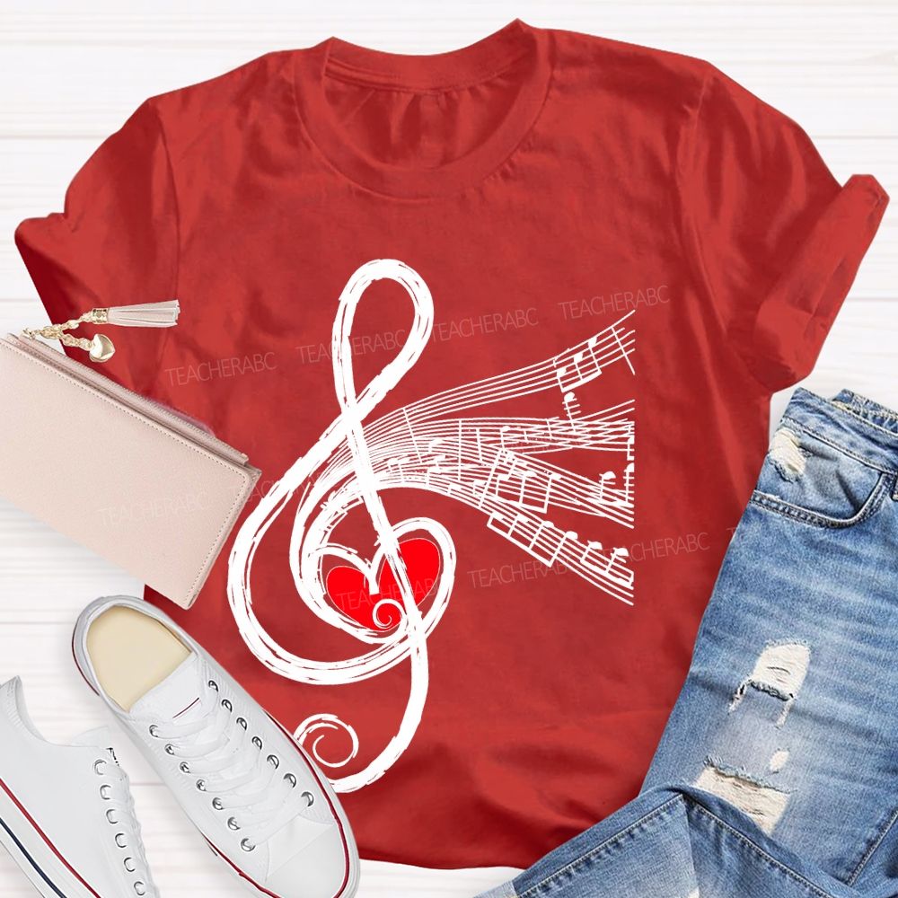 Musical Notes Heart Graphic  Teacher T-shirt